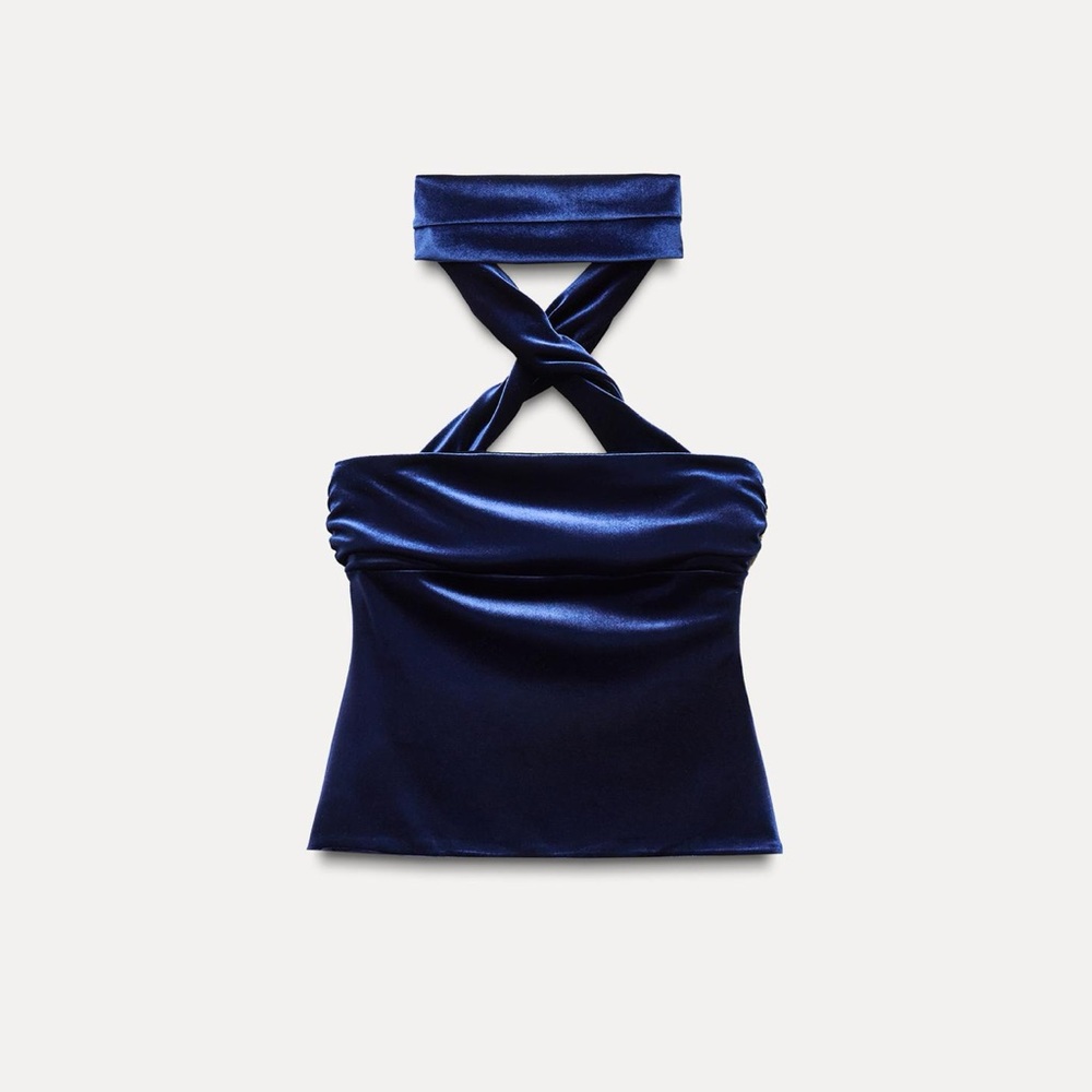 Velvet Halter Top in Midnight Blue